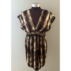 Max Studio Silk Dress Size Small Brown Babydoll Forest Fairy Y2K Whimsigoth